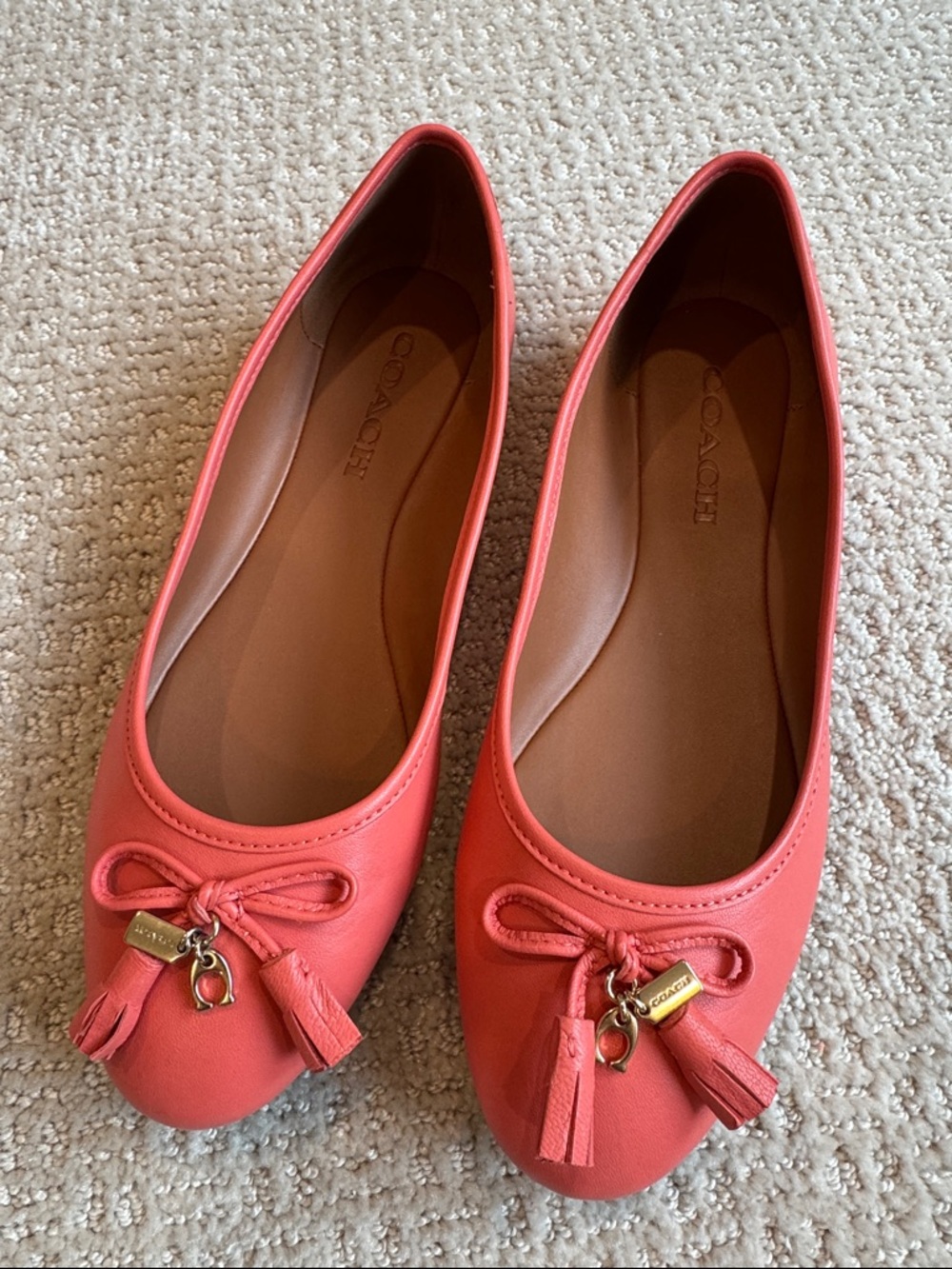 Coach Coral Leather Tassel Ballet Flats
